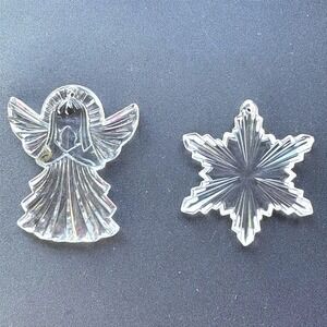 Set of 2 Princess House Crystal Christmas Ornaments Angel and Snowflake Set 895